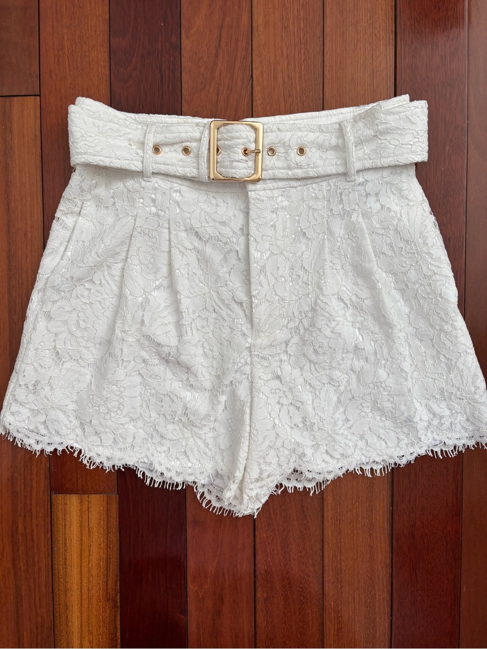 Generation Love White Lace Shorts with Gold Tone Belt Size 6